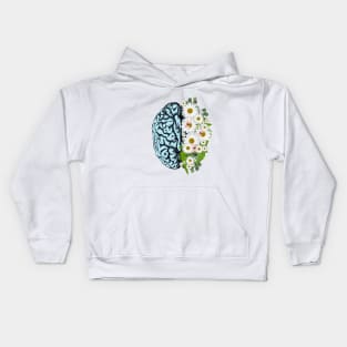 Blue Brain and daisies, Positivity, creativity, right hemisphere brain, health, Mental Kids Hoodie